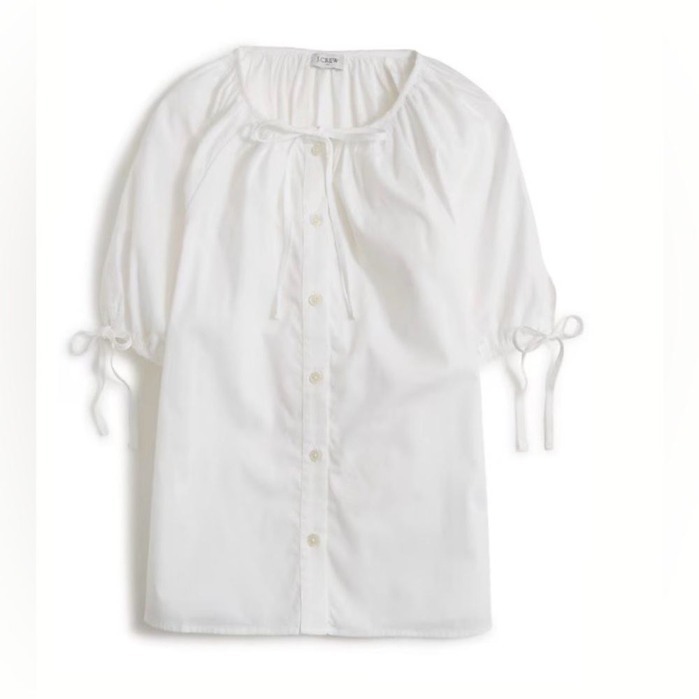 J. Crew White Button-Up Blouse with Tie Sleeves